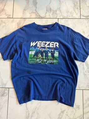 Vintage Weezer Enlightenment Tour T-Shirt 2002 Large Soccer Music Rock Band Tee